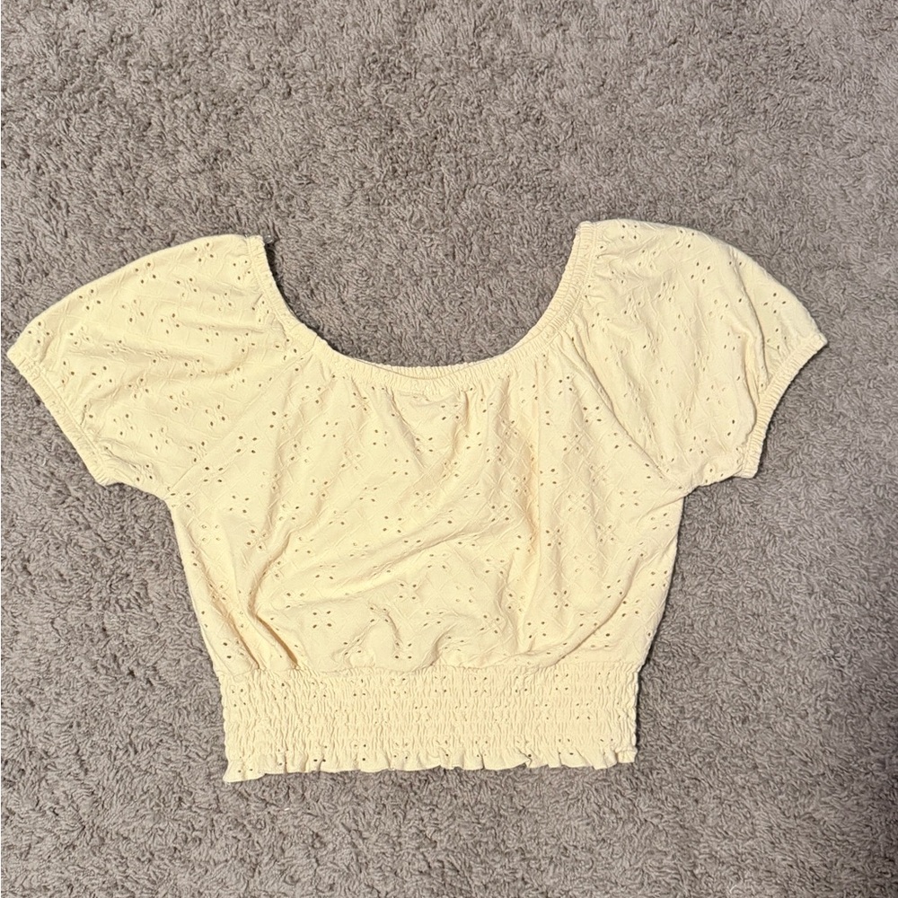 SO Light Yellow Eyelet Crop Top